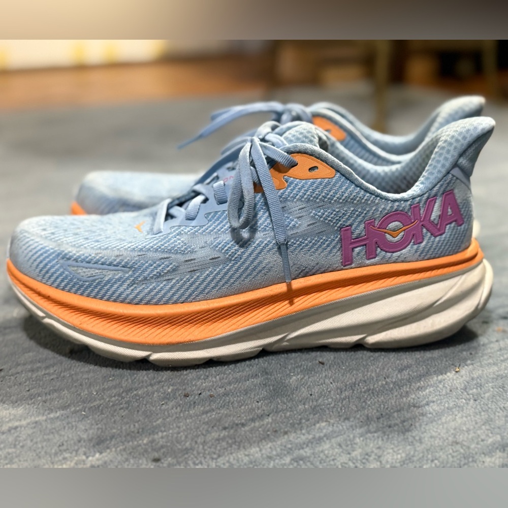 Hoka Women's Light Blue and Orange Athletic Shoes 7.5